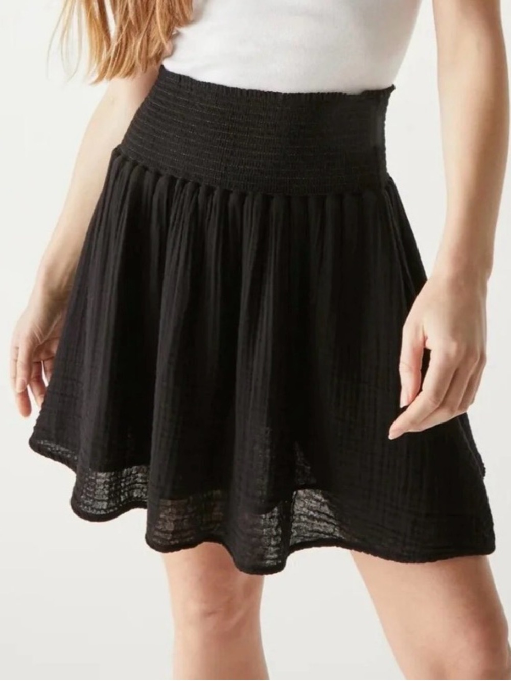 Michael Stars | Havana Smocked Gauze Skirt in Black | Women's Skirt